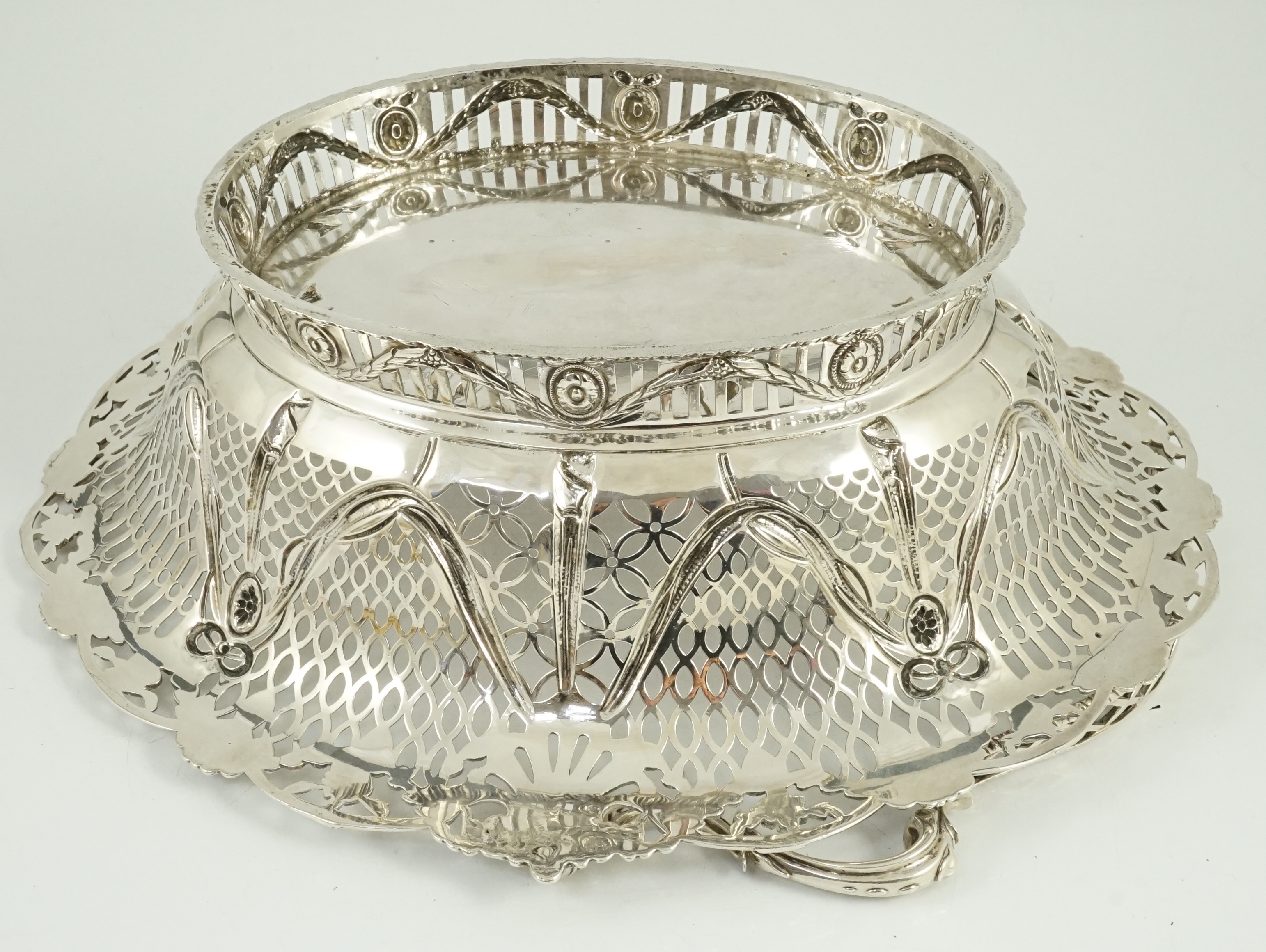 A George III pierced silver oval bread basket, by Charles Aldridge & Henry Green